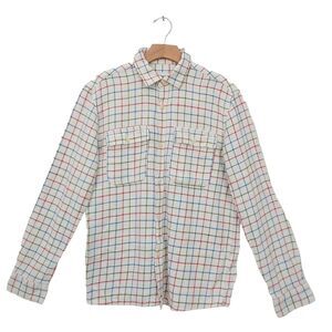 Zara Flannel Shirt Womens Small Beige Checked Button-Up Long Sleeve Cotton Soft